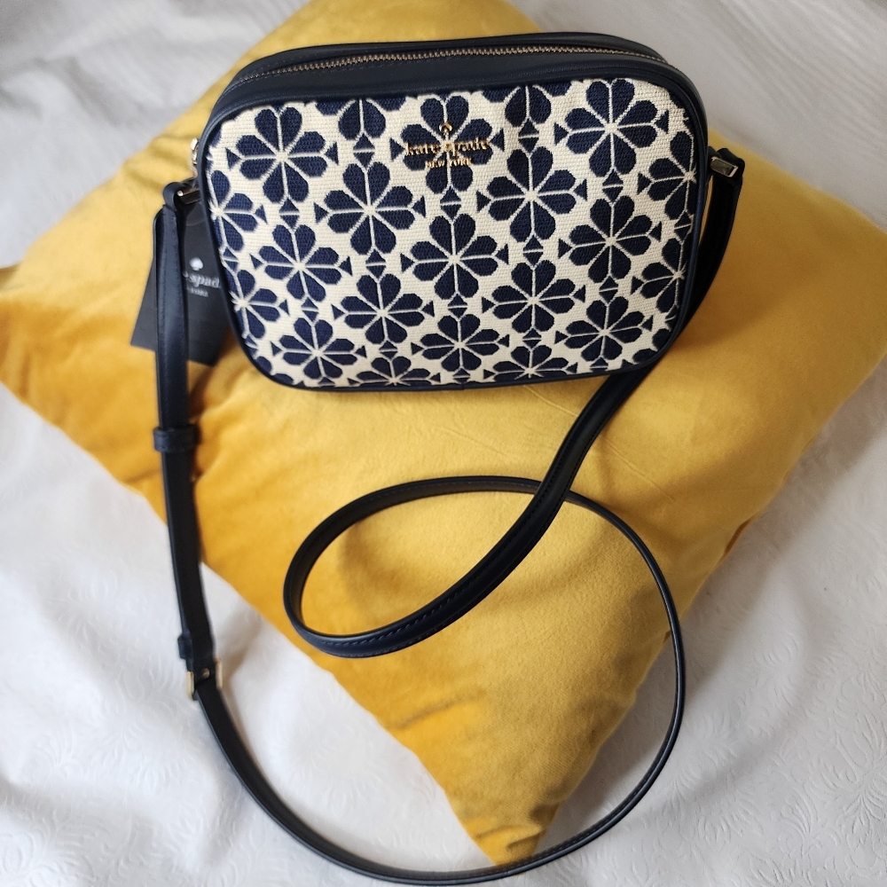 Kate Spade Crossbody Signature Purse Mini Camera Bag Navy Blue Spade Flower NEW